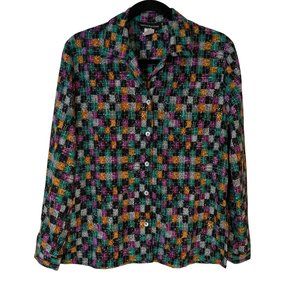 Impressions Blouse Womens Size Small Vintage Multicolor Checkered 80s NEW